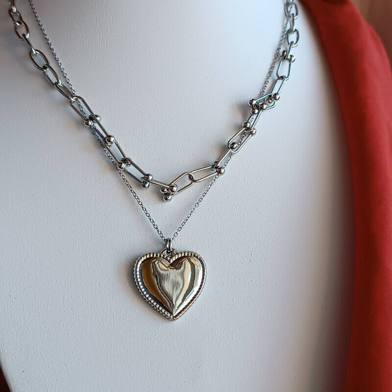 Double chain heart necklace